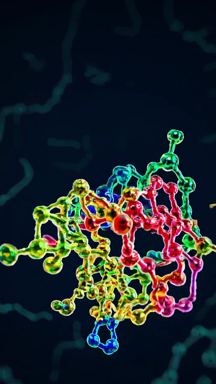 Renkli Moleküler Protein Yapısının 3D Animasyonu