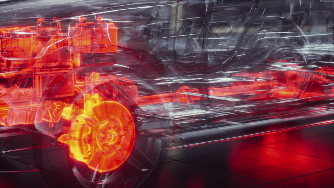 прозрачная машина с двигателем в лаборатории