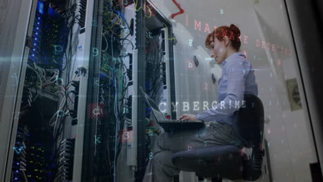 mujer trabajando en la sala de servidores de datos 4k