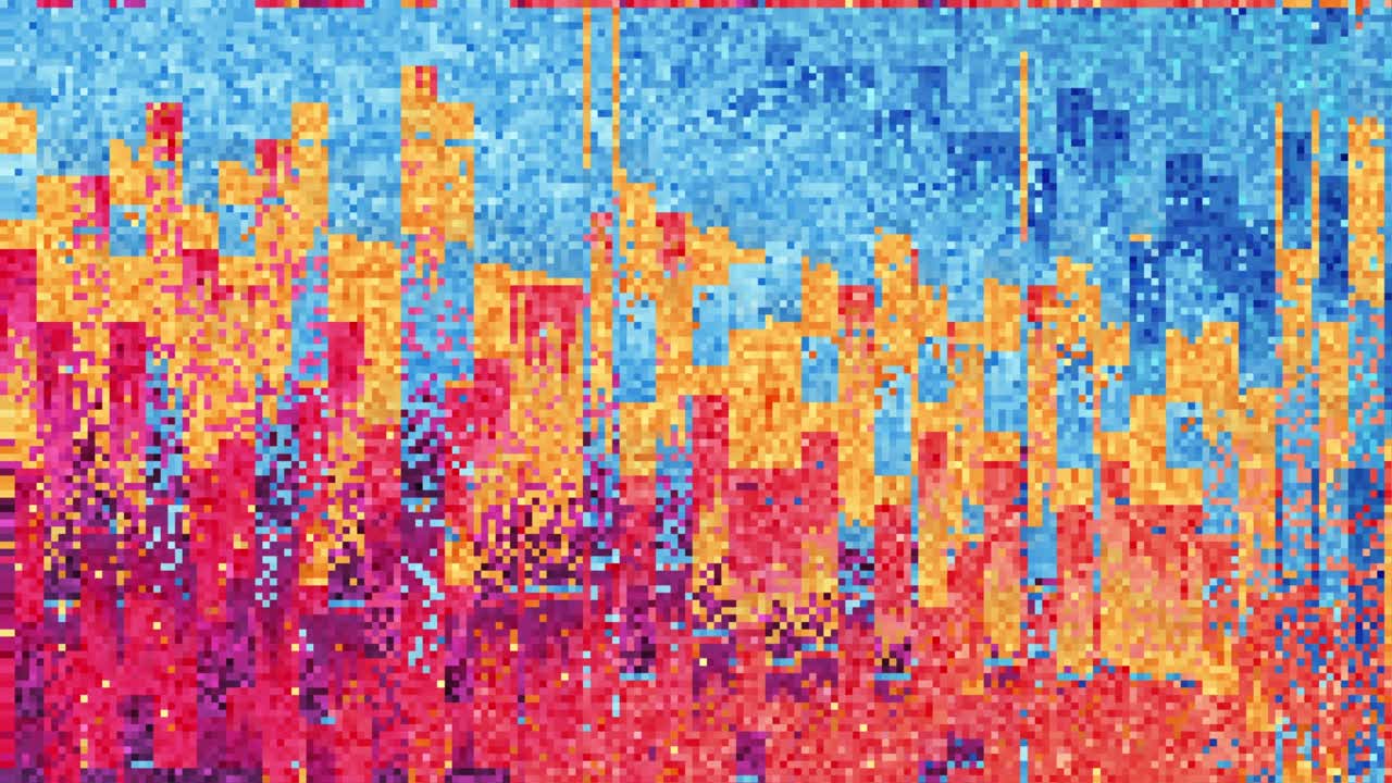 animación pixelada abstracta con efectos de glitch y clasificación de píxeles