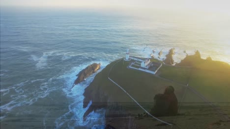 Animation-of-landscape-with-ocean-over-caucasian-couple-embracing-at-beach