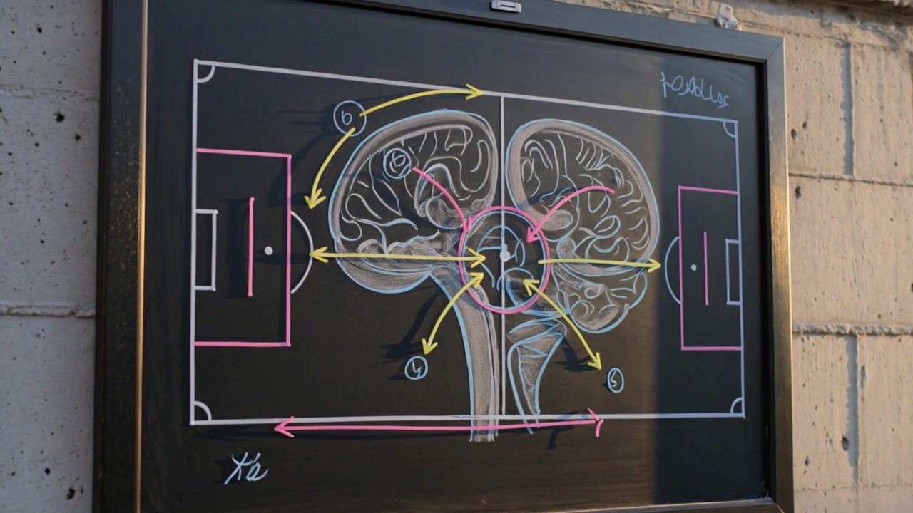 Starting slow camera push, camera revealing framed chalkboard brain on exterior wall