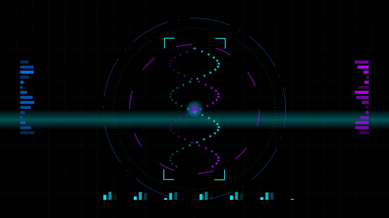 Digital DNA Helix Rotating in Futuristic HUD Interface