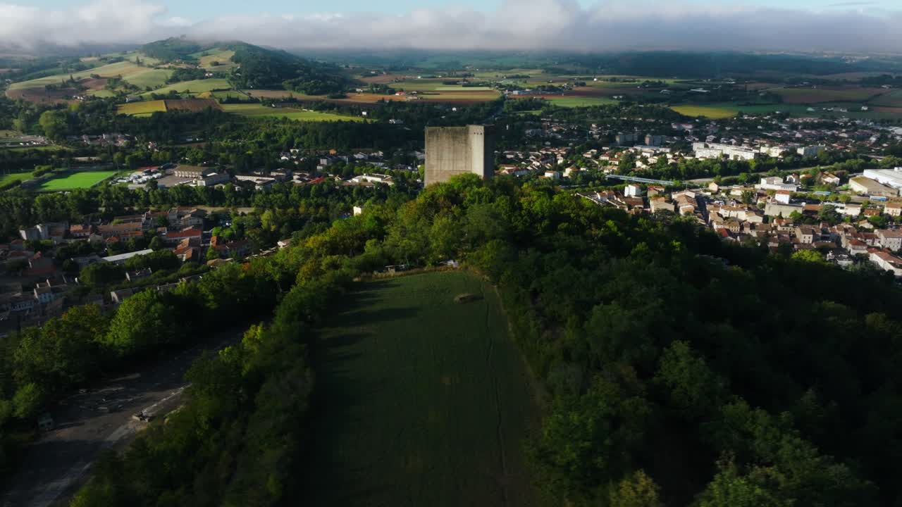 Aerial view of the tower of Crest, a town in the Dr&ocirc;me, region of Auvergne-Rh&ocirc;ne-Alpes, France