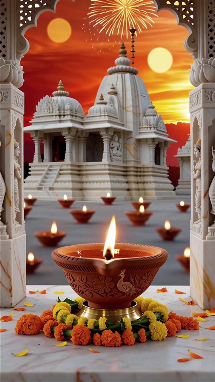 Diwali Festival Background with Lanterns and Traditional Diyas Decorations