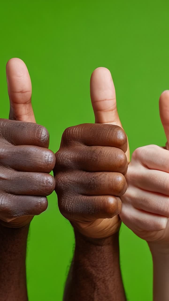 Unity in Diversity: A Celebration of Togetherness Through Thumbs Up Gesture Against a Bright Green Background