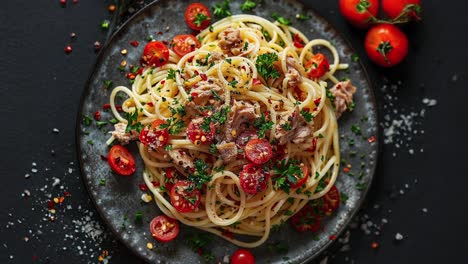 deliciosos espaguetis de atún con tomates cereza