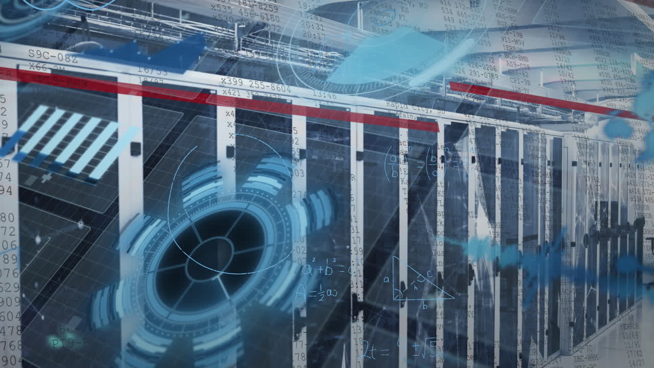 컴퓨터 서버  ⁇ 에 대한 데이터 처리 및 수학 방정식과의 인터페이스의 애니메이션