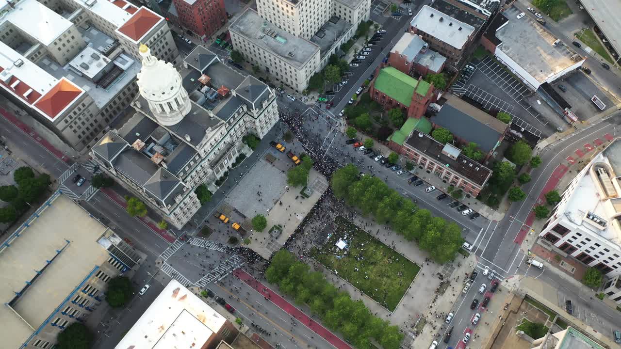 Black Lives Matter Protest in Front of Baltimore City Hall, Drone Aerial View. Maryland USA