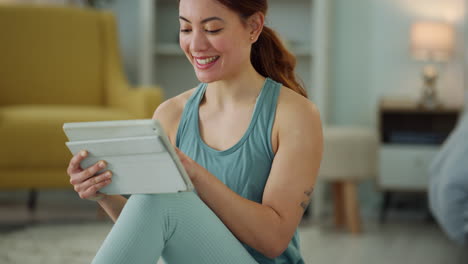 Fitness,-internet-and-woman-streaming-on-a-tablet