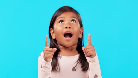 Hands,-pointing-up-and-wow-by-girl-child-in-studio