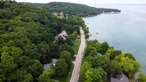 a drone shot showing off the beautiful property near traverse city, michigan