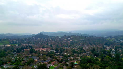 Aerial-panning-view-of-a-cloudy-day-over-Walnut-Creek-in-California