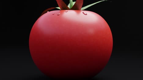 tomato is close-up on a dark background illuminated from above