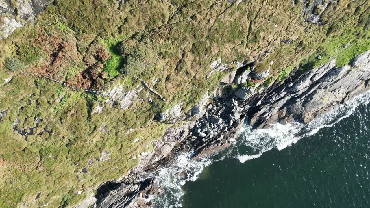 Rugged Coastlines Along The Sky Road In Ireland, County Galway, Clifden, Connemara. Aerial Topdown Shot