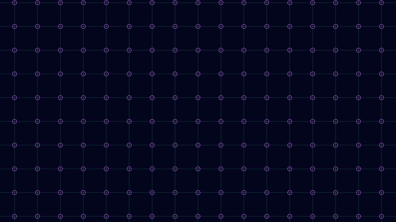 어두운 파란색 배경에 떠다니는 녹색 점들의 격자