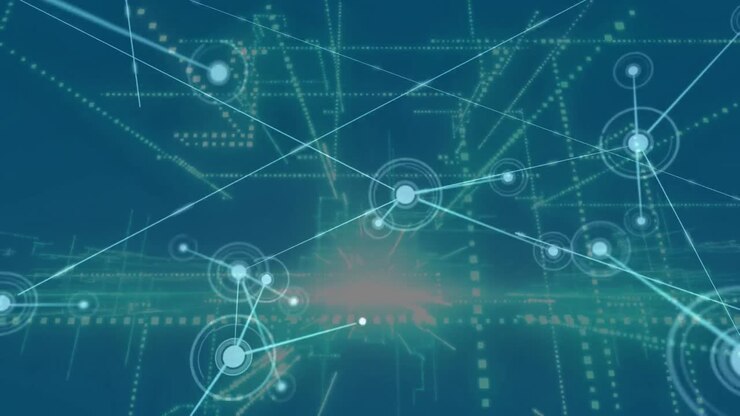 Animation of network of connections over glowing lines