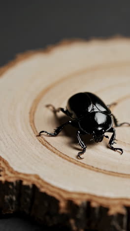 black beetle on a wooden slice