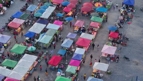 colorful night market aerial view