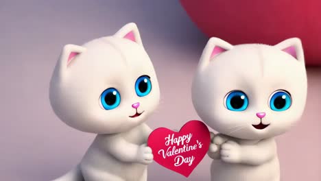 two cute cartoon cats on valentine's day