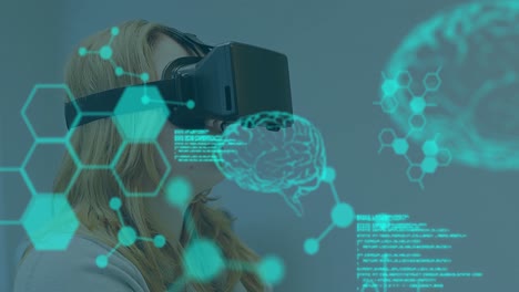 Scientific-data-with-woman-wearing-VR-headset-in-a-background-4k