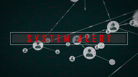 Animation of network of connections with icons over system alert text