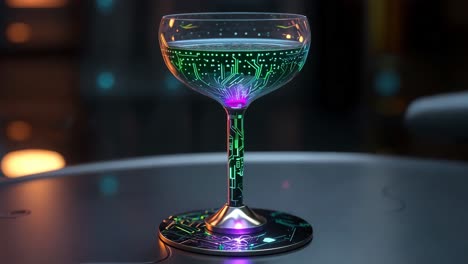 vaso de vino iluminado futurista