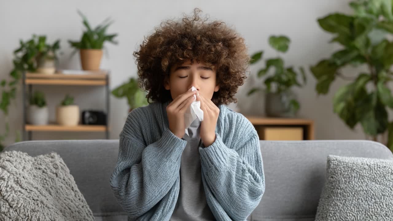 A Young Person Reflects in Thoughtful Moments While Holding a Tissue, Capturing the Subtle Emotions of Contemplation and Vulnerability in a Comfortable Home Setting