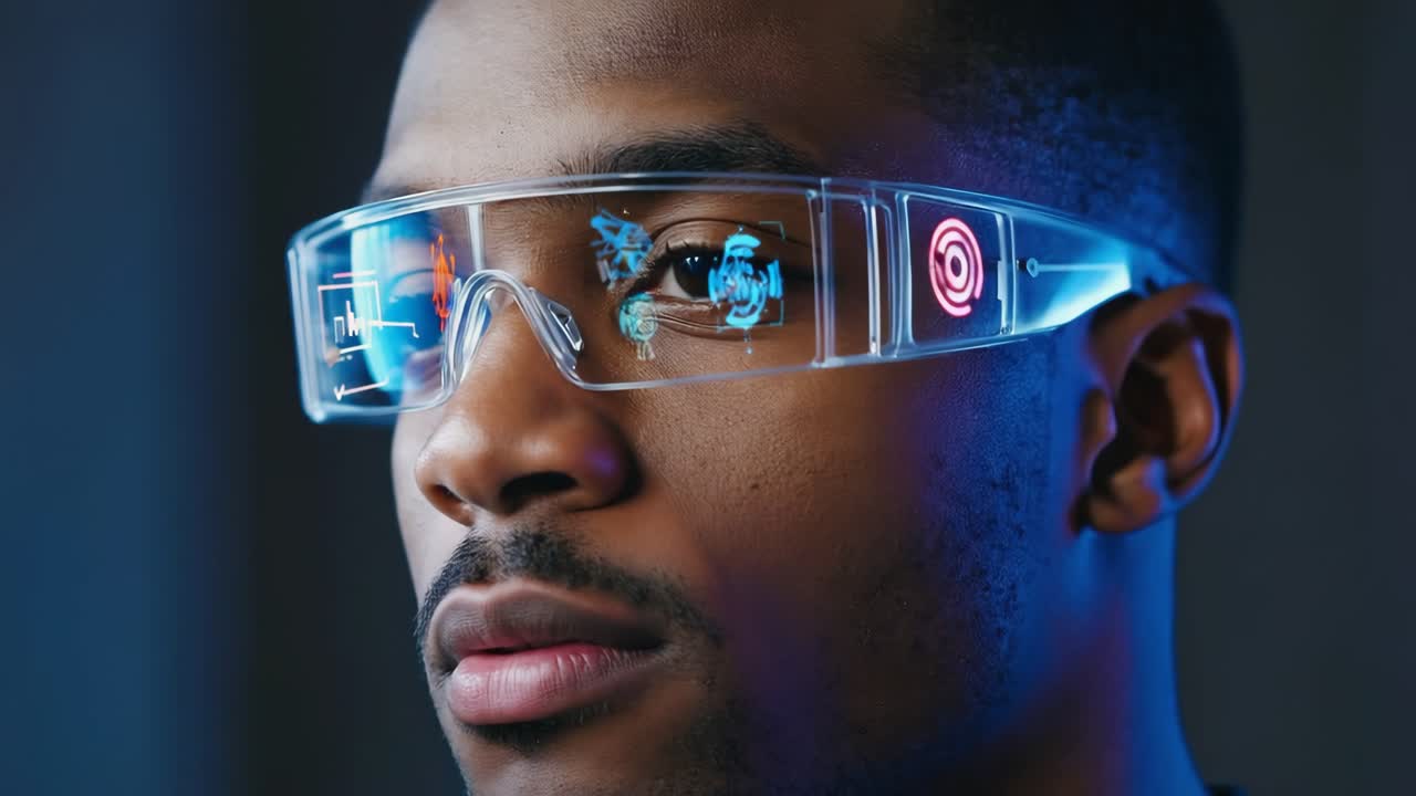 A man wearing augmented reality smart glasses