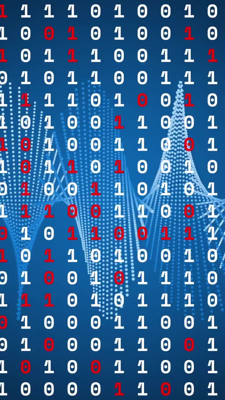 Animasjon av databehandling over former på blå bakgrunn