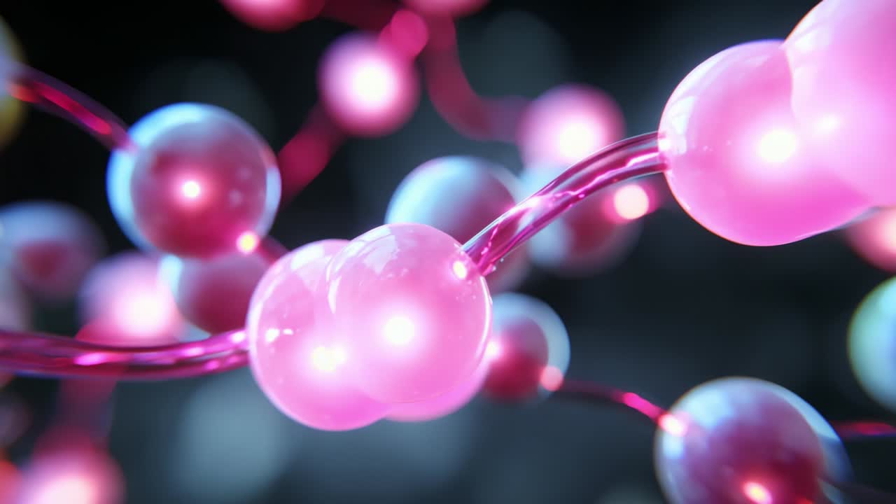 A Stunning Visual Exploration of Colorful Molecular Structures with Glowing Pink Spheres and Connective Elements, Highlighting the Intricate Design and Beauty of Molecular Interactions in a Dynamic Environment