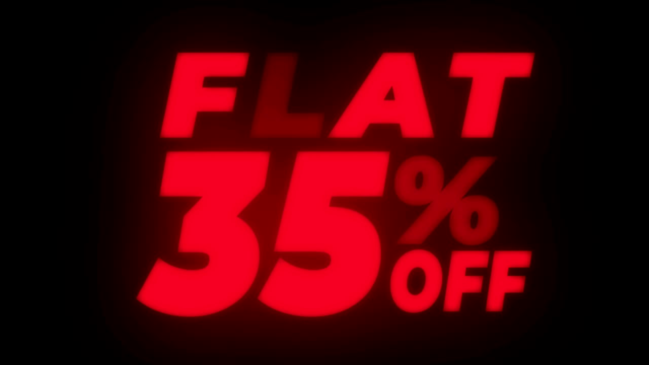 35% de descuento en el texto parpadeante de la pantalla de bucle promocional.