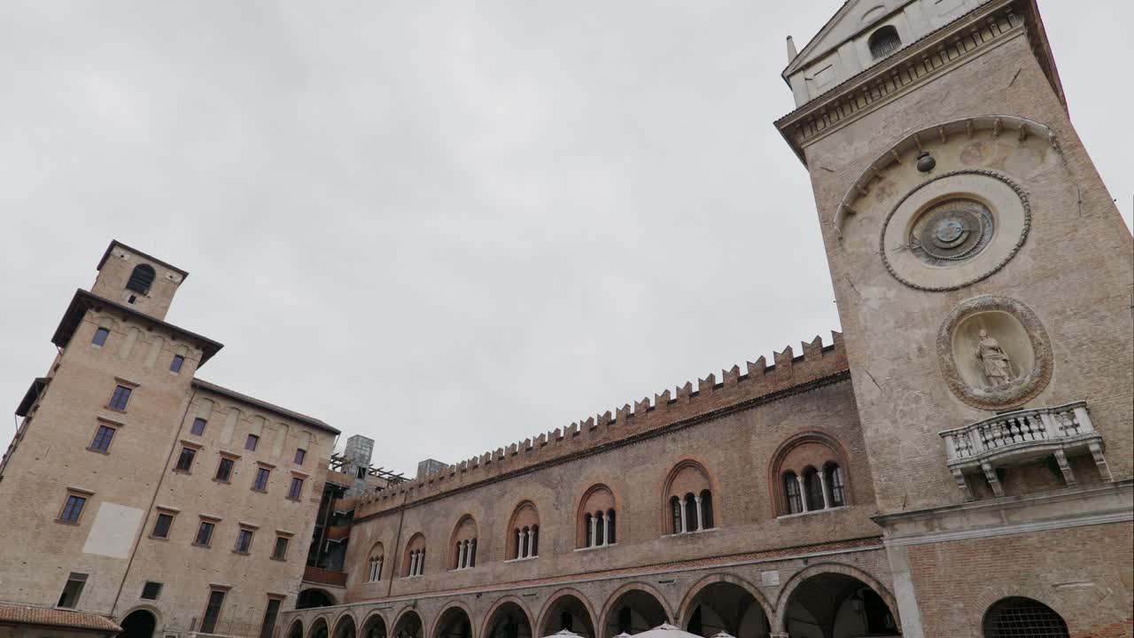 A View Of Complex Buildings At Palazzo della Ragione In Mantua, Italy. Panning Left