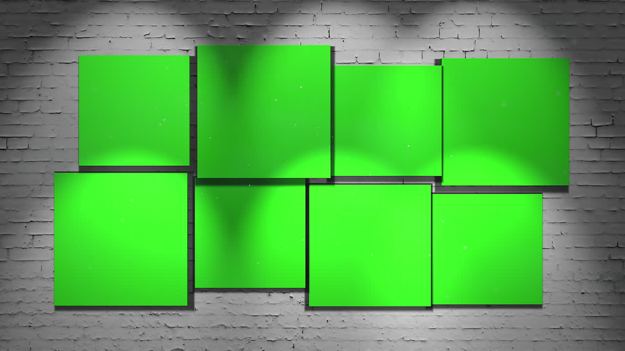 cámara de movimiento en galería de arte con imagen y marco moderno con fondo de arte de pantalla de maqueta verde 2