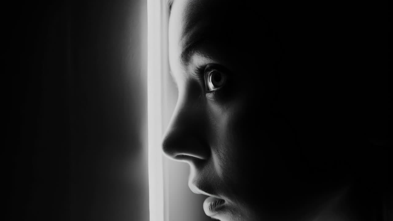 Dramatic Black and White Profile Portrait Lit by a Vertical Light