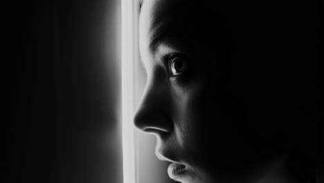Dramatic Black and White Profile Portrait Lit by a Vertical Light