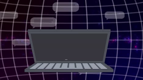 Animation-Der-KI-Datenverarbeitung-über-Gitter-Auf-Globus-Und-Dunklem-Hintergrund