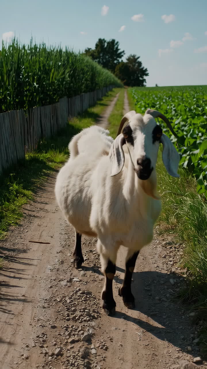 White Goat on a Country Road