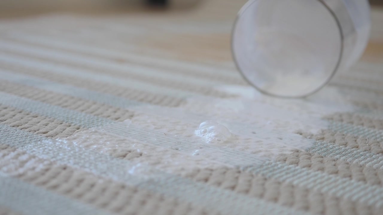 Spilled Milk From Glass on Striped Carpet