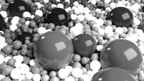 4к 3d looped animation with beautiful black and white small and large spheres or balls as an abstract geometric background. beautiful composition with a plane is covered black and white balls