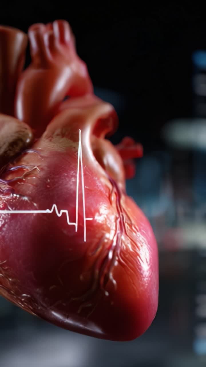An Anatomical Heart Model Surrounded by a Heartbeat Monitor Display, Highlighting the Intricacies of Human Cardiac Structure and Functionality in Medical Contexts