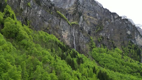 waterfall falling from rocky cliff nestled in lush greenery,aerial view