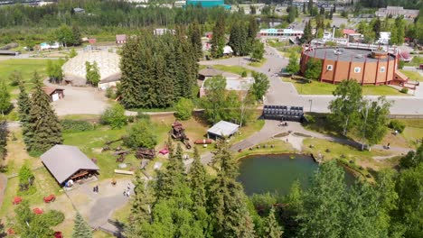 4k drone video of historic pioneer park in fairbanks, ak during summer day