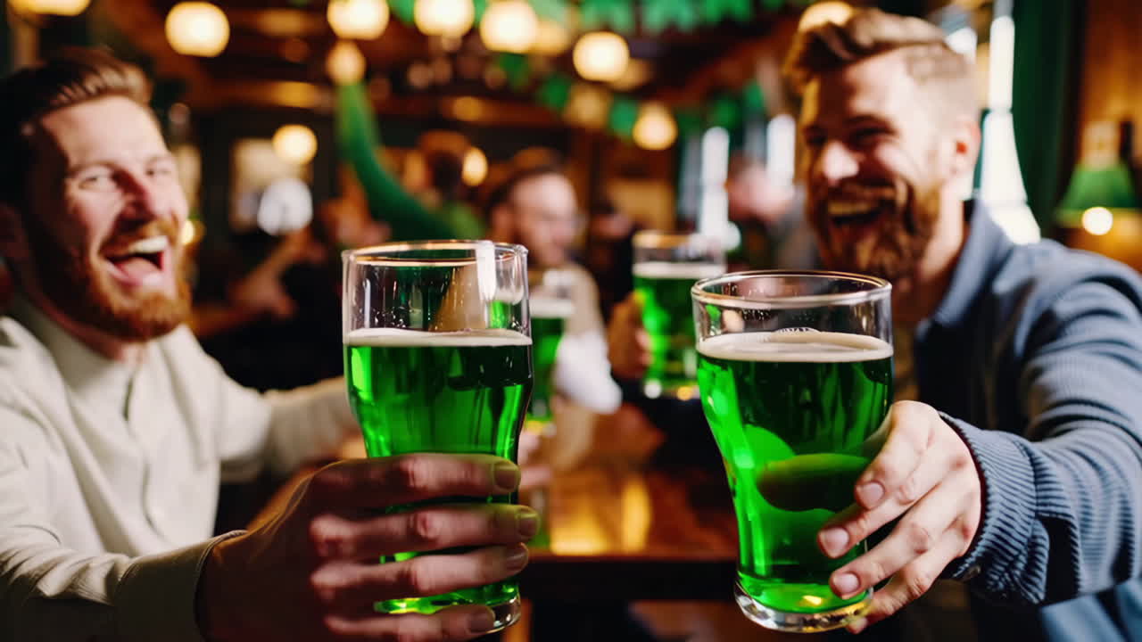 Men Toasting with Green Beer in a Pub for St. Patrick's Day Celebration