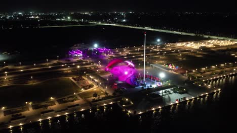 nighttime view fountain in rajkot atal sarovar