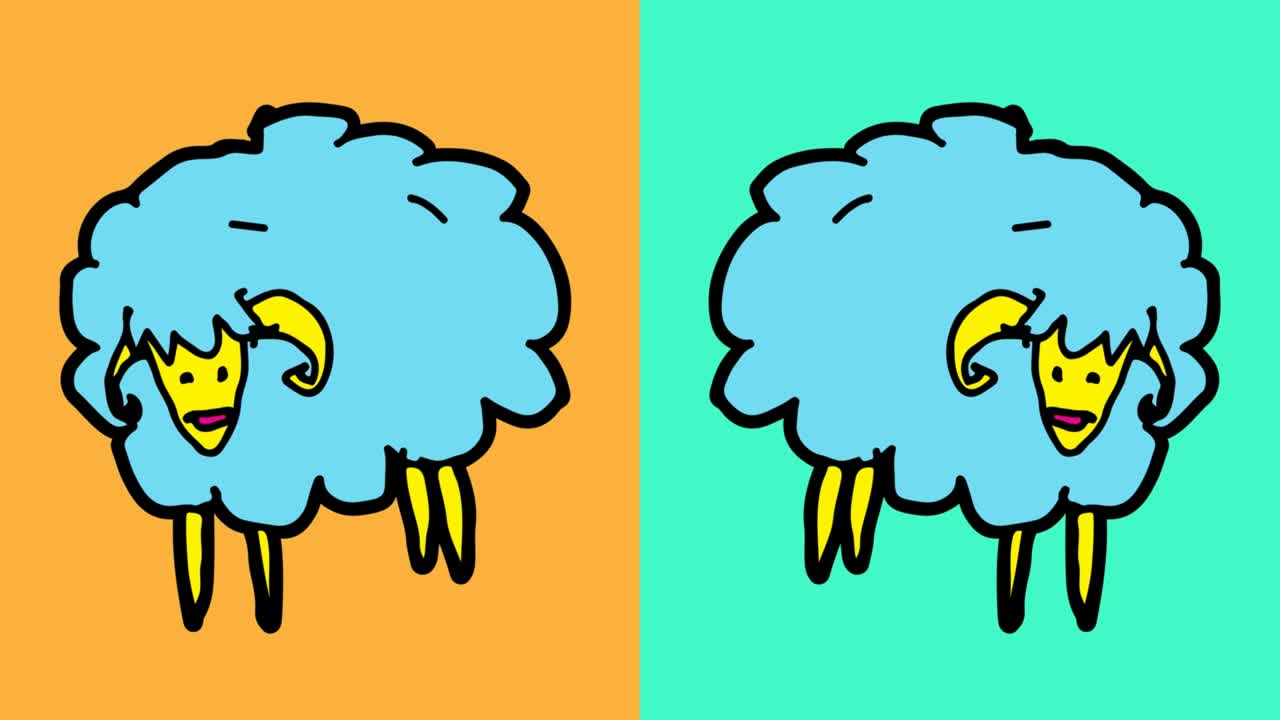 어린아이들이 팝 아트 그림을 그리고 있습니다. 양의 테마로 매이지 않는 배경입니다.