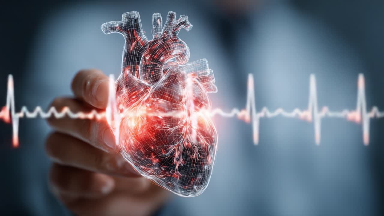 A Digital Representation of the Human Heart with an Electrocardiogram, Illustrating the Connection Between Heart Health and Technology in Modern Medicine