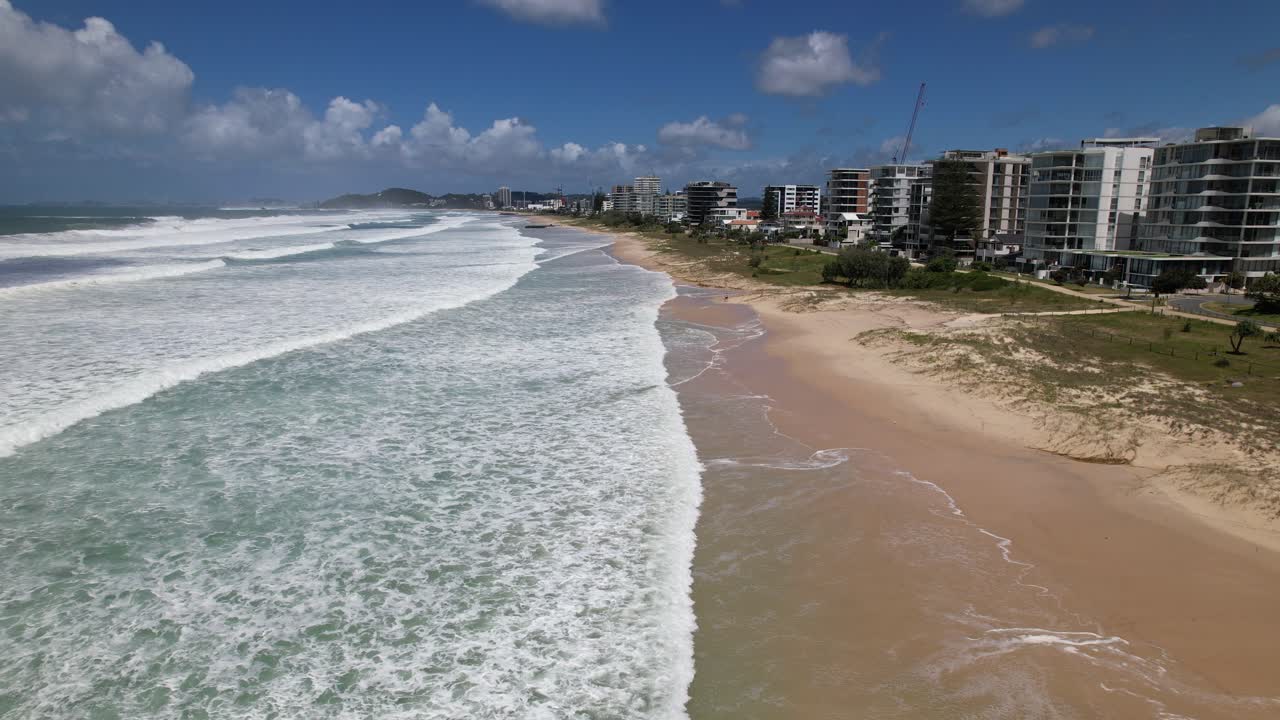Coastal Suburbs Of Palm Beach During Tropical Cyclone Alfred In Gold Coast, New South Wales, Australia. Aerial Drone Shot