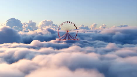 ferris wheel and circus tent floating above the clouds
