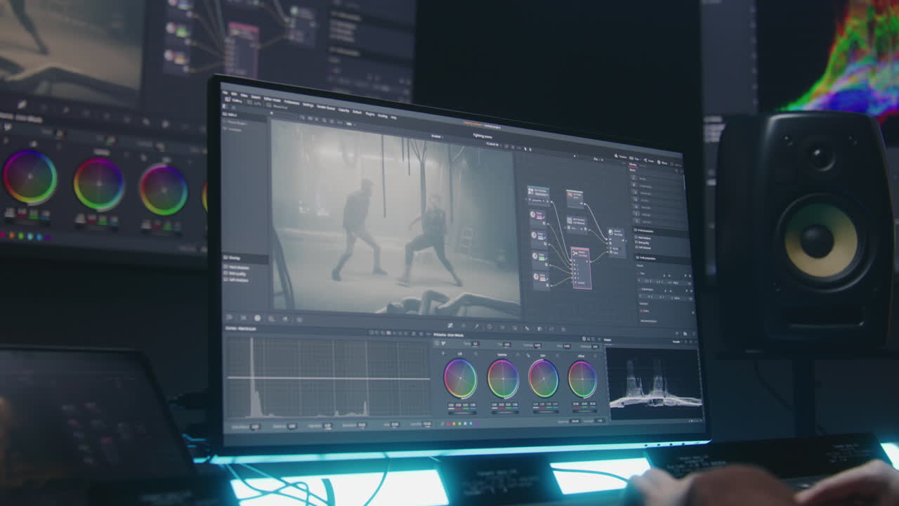 estación de trabajo de edición de video en acción